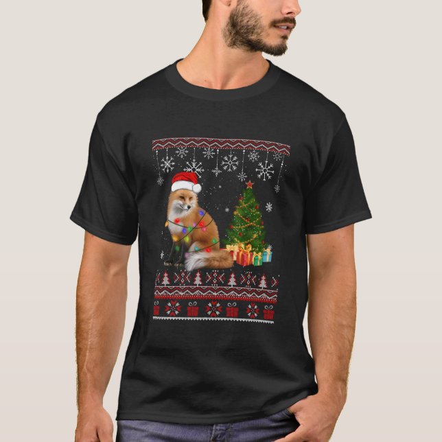 Cute Fox Christmas Tree Decoration Santa Hat Xmas  T-Shirt (Front)