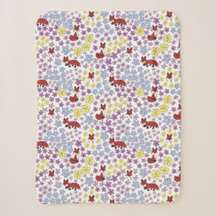 Cute Fox Colourful Whimsical Wildflowers Baby Girl Sherpa Blanket