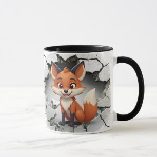 Cute fox coming out of a cracked wall mug