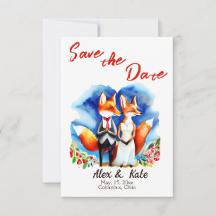 Cute Fox Couple Wedding Save the Date Announcement