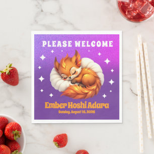 Cute Fox Cub Asleep in Starry Night Sky Napkin