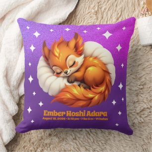Cute Fox Cub Asleep in Starry Night Sky Natal Throw Pillow