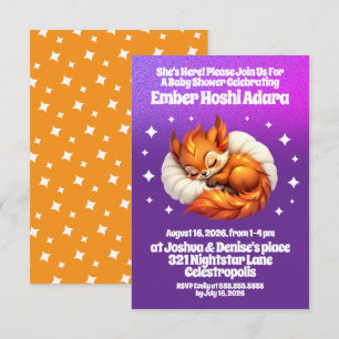 Cute Fox Cub Asleep in Starry Sky Baby Shower Invitation