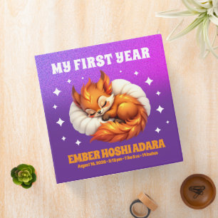 Cute Fox Cub Asleep in Starry Sky Baby's 1st Year Binder