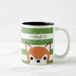 Cute Fox Custom Name & Initial Two-Tone Coffee Mug<br><div class="desc">Super cute mug with green and white stripes,  and an adorable fox.</div>