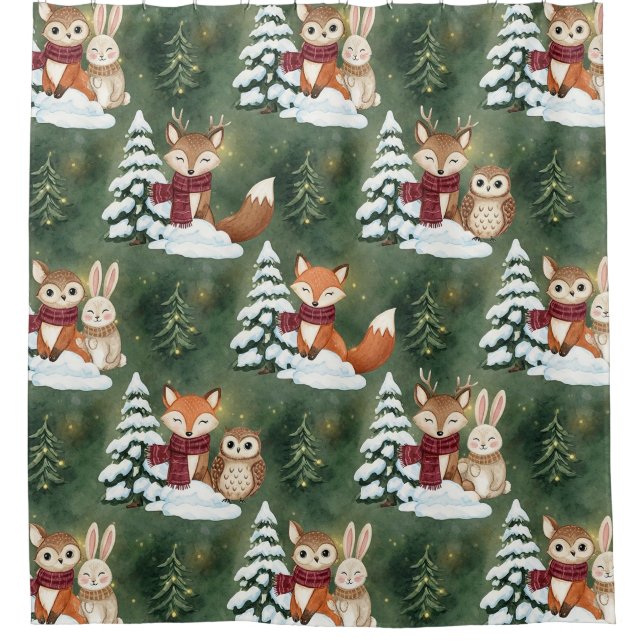 Cute Fox Deer Owl Christmas Winter Forest (Front)