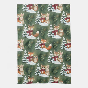 Cute Fox Deer Owl Christmas Winter Forest Kitchen Towel