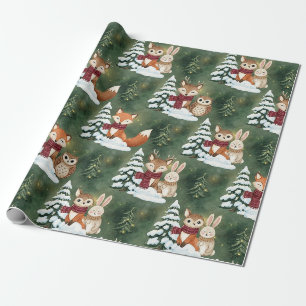 Cute Fox Deer Owl Christmas Winter Forest Wrapping Paper