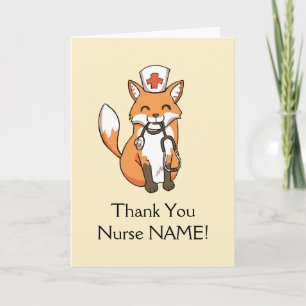 Cute Fox Drawing Thank You Card for Nurse Template