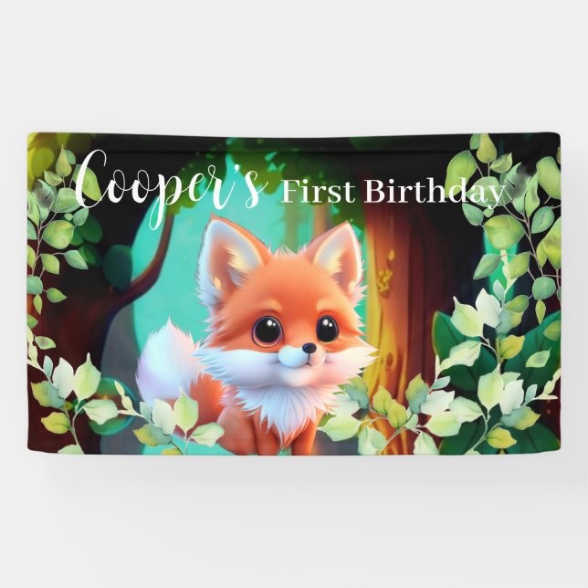 Cute fox drawing woodland animals forest friends  banner (Horizontal)