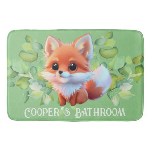 Cute fox drawing woodland animals forest friends  bath mat