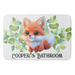 Cute fox drawing woodland animals forest friends  bath mat