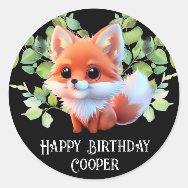 Cute fox drawing woodland animals forest friends  classic round sticker (Front)