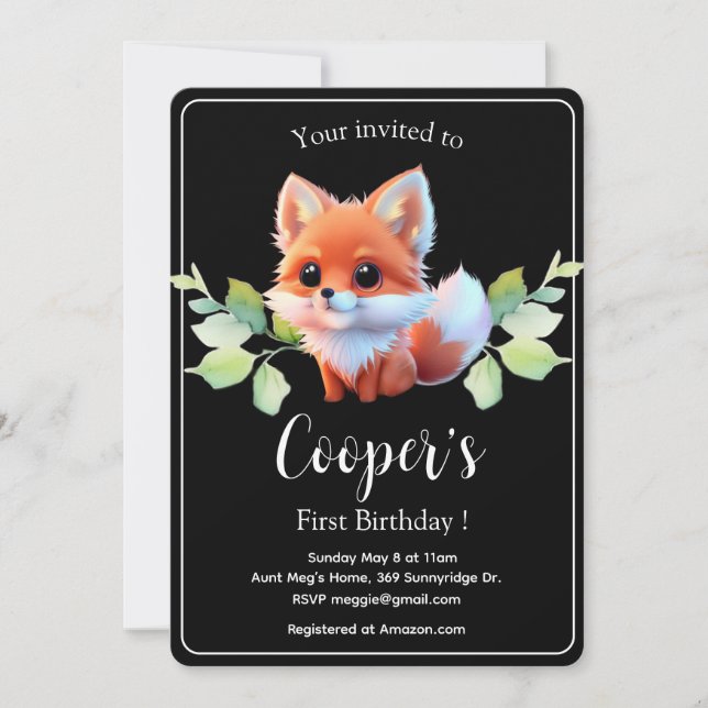 Cute fox drawing woodland animals forest friends  invitation (Front)