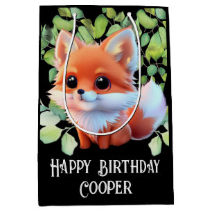 Cute fox drawing woodland animals forest friends  medium gift bag