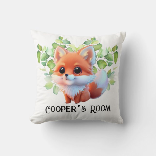 Cute fox drawing woodland animals forest friends  throw pillow (Front)