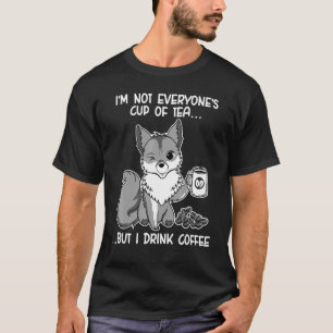 Cute Fox Drinking Coffee Fox Animal Furry 2 T-Shirt