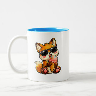 Cute Fox Eating Ice Cream With Sunglasses Two-Tone Coffee Mug