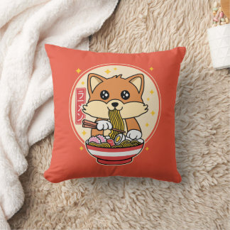 Cute Fox Eating Ramen Kawaii Japanese Food Gift Throw Pillow