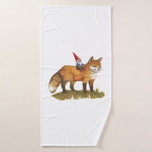 Cute Fox Et Son Ami Gnome (Serviette de bain)