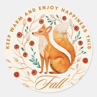 Cute Fox Fall Season Classic Round Sticker