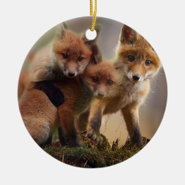 Cute Fox Family Ceramic Ornament (Front)