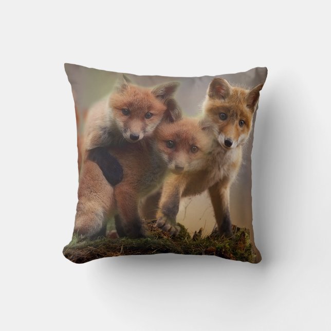 Cute Fox Family Throw Pillow (Front)