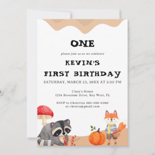 Cute Fox First Birthday Invitation