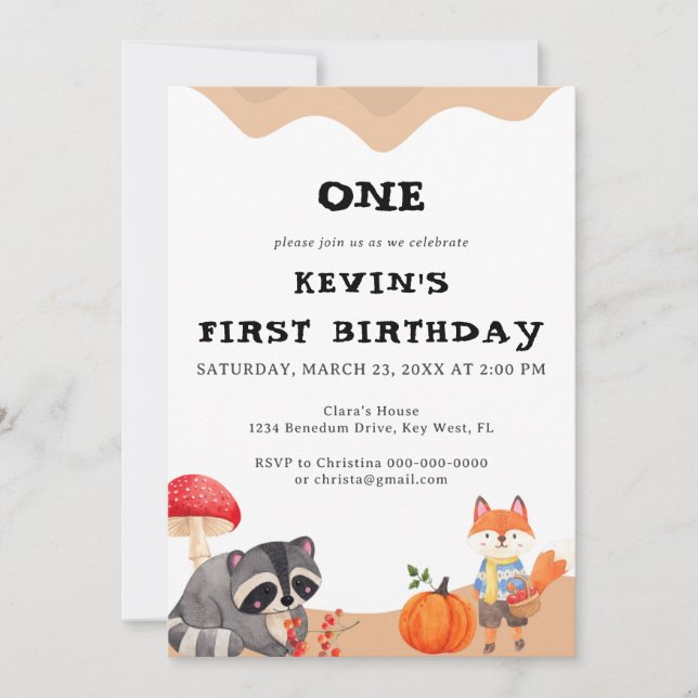 Cute Fox First Birthday Invitation (Front)