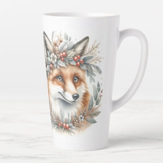 Cute Fox Floral wreath winter wonderland  Latte Mug (Right)