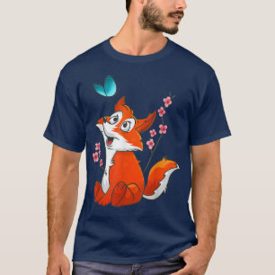 Cute Fox & Flower Graphics Japanese Cherry Blossom T-Shirt