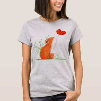 Cute Fox  Holding A Heart Balloon T-Shirt