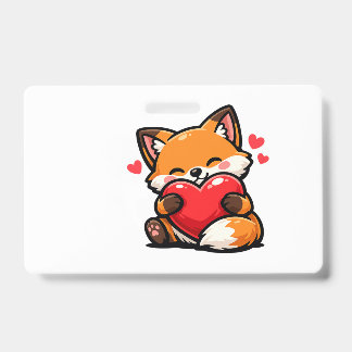 Cute Fox Hugging Heart – Kawaii Love Animal Badge