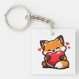 Cute Fox Hugging Heart – Kawaii Love Animal Keychain