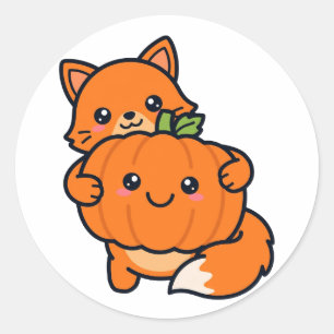 Cute Fox Hugging Pumpkin Halloween Classic Round Sticker