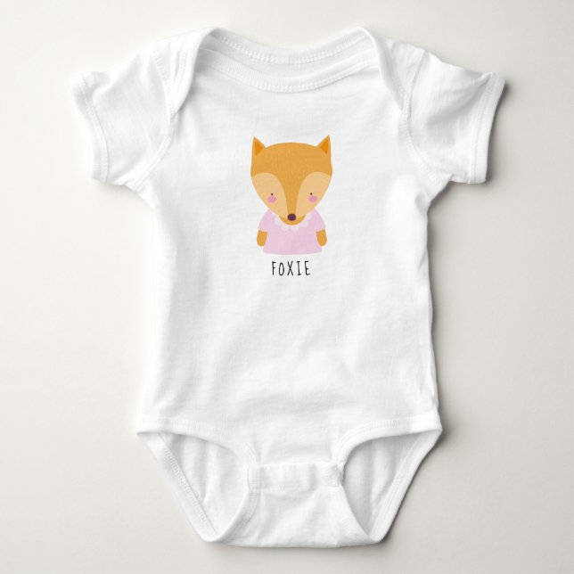 Cute Fox Illustration - Customizable Name Baby Bodysuit (Front)