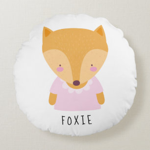 Cute Fox Illustration - Customizable Round Pillow