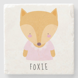 Cute Fox Illustration - Customizable Stone Coaster