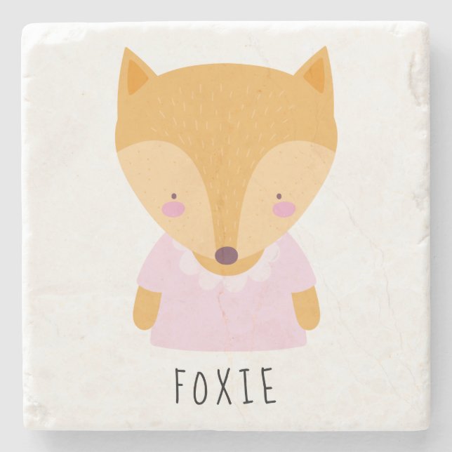 Cute Fox Illustration - Customizable Stone Coaster (Front)