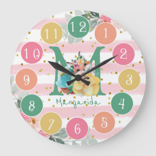 Cute Fox Illustration Sweet Monogram Large Clock