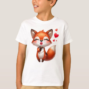 Cute Fox Illustration with Hearts T-Shirt