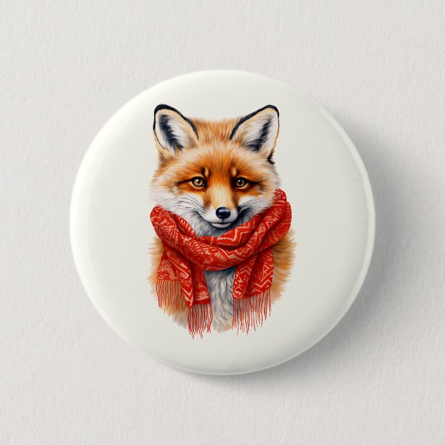 Cute Fox in a Red Scarf Autumn Image 2 Inch Round Button (Front)