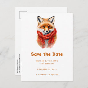 Cute Fox in a Red Scarf Autumn Image Announcement Postcard