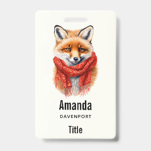 Cute Fox in a Red Scarf Autumn Image Badge