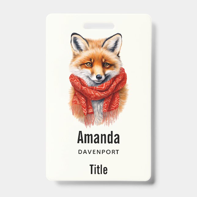 Cute Fox in a Red Scarf Autumn Image Badge (Front)