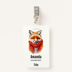 Cute Fox in a Red Scarf Autumn Image Badge