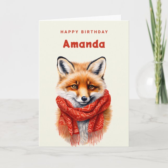 Cute Fox in a Red Scarf Autumn Image Birthday Card (Front)