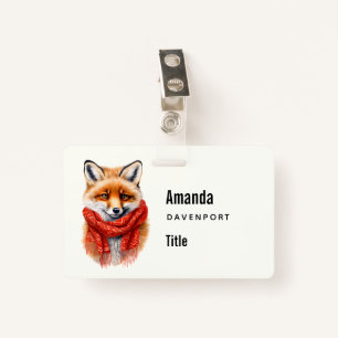 Cute Fox in a Red Scarf Autumn Image Business Badge