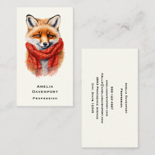 Cute Fox in a Red Scarf Autumn Image Business Card