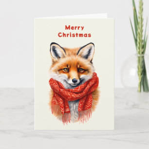 Cute Fox in a Red Scarf Autumn Image Holiday Card